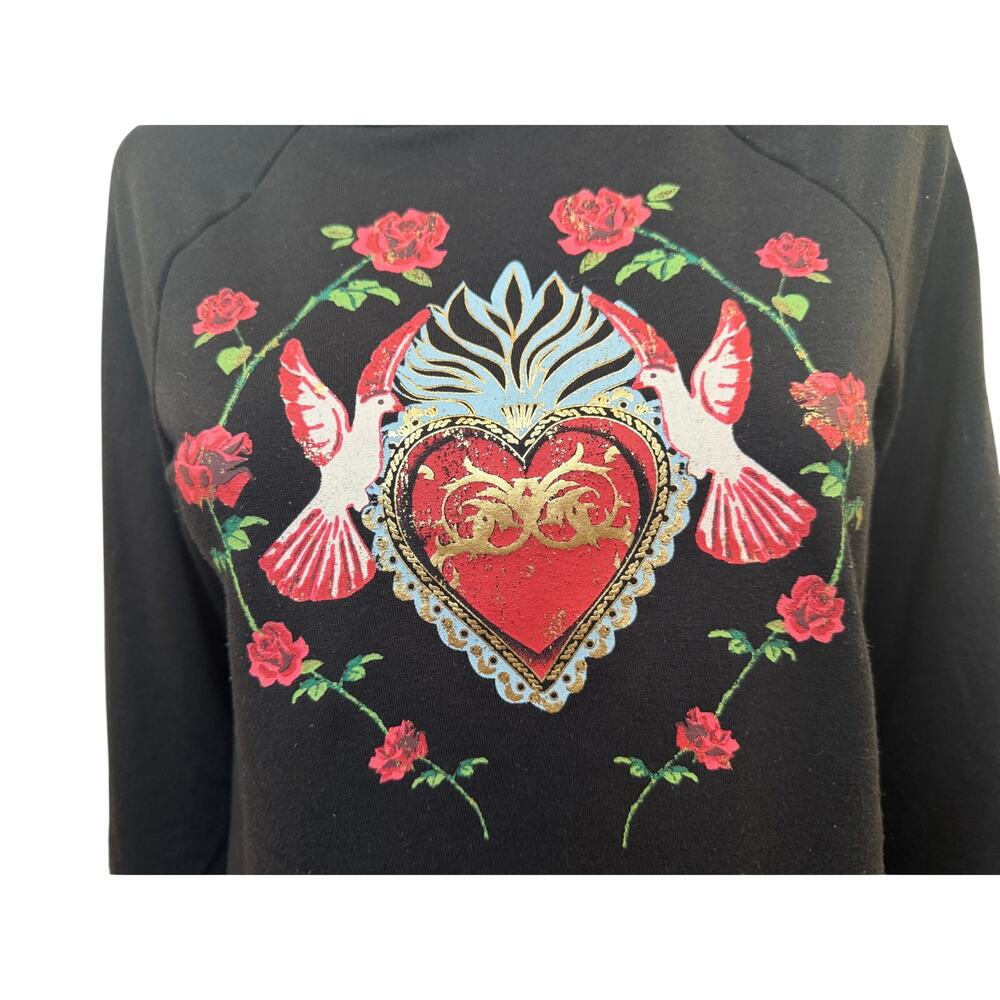 Disney Snow White Heart & Birds Hoodie Black Long Sleeve Ruffle Cuffs Women’s XS - Picture 4 of 10